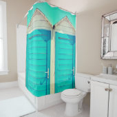 Vakantie aan het strand cabana turquoise wit douchegordijn (In situ)