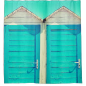 Vakantie aan het strand cabana turquoise wit douchegordijn (Voorkant)