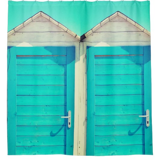 Vakantie aan het strand cabana turquoise wit douchegordijn (Voorkant)