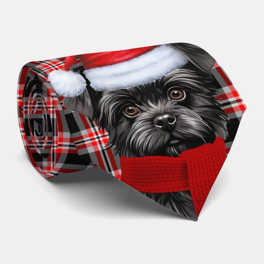Vakantie Affenpinscher Hond Red Plaid Kerstmis Stropdas (Opgerold)