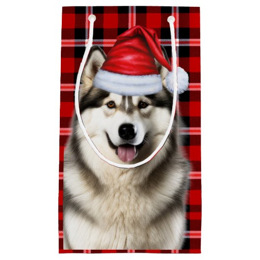 Vakantie Alaskan Malamute Dog Fun Plaid Kerstmis Klein Cadeauzakje (Voorkant)