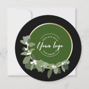 Vakantie Bedrijf Modern Wreath Green Custom Logo Feestdagenkaart