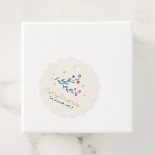 Vakantie bessen en sterren gouden kerst bedankjes labels (In situ)