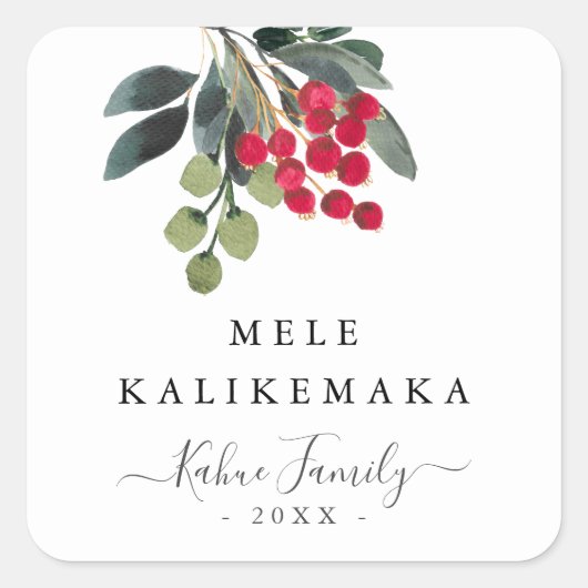 Vakantie bessen Mele Kalikemaka Script Aangepaste  Vierkante Sticker (Voorkant)