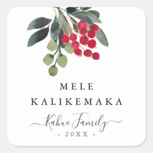 Vakantie bessen Mele Kalikemaka Script Aangepaste  Vierkante Sticker