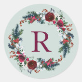Vakantie Bloemen Kerst Krans Monogram Ronde Sticker (Voorkant)