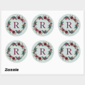 Vakantie Bloemen Kerst Krans Monogram Ronde Sticker (Vel)