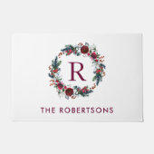 Vakantie Bloemenkrans Monogram Gepersonaliseerd Deurmat (Voorkant)