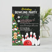 Vakantie Bowling Party Xmas Tree Black Achtergrond Kaart (Staand voorkant)