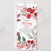 Vakantie brunch Elegante kerst rode bloemenkrans Kaart (Voorkant)