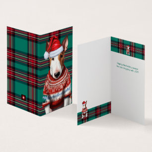 Vakantie Bull Terrier Hond Red Green Plaid Kerstmi Kaart