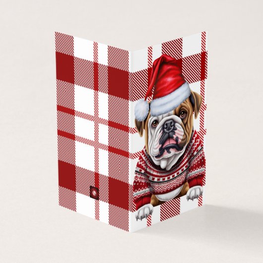 Vakantie Bulldog Rood en Wit Geplakt Kerstmis Kaart (Buitenkant)