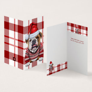 Vakantie Bulldog Rood en Wit Geplakt Kerstmis Kaart