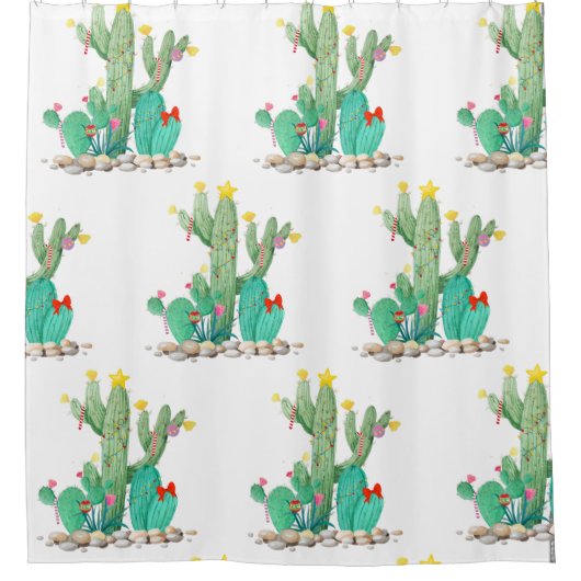 Vakantie Cactus Zuidwest Kerstmis Cactussen Douchegordijn (Voorkant)