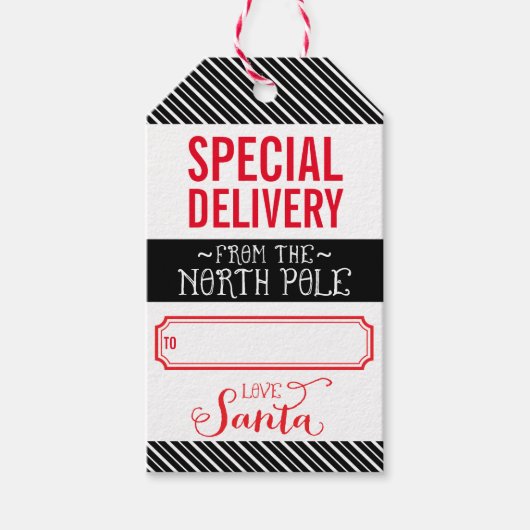 VAKANTIE CADEAU LABEL speciale levering van santa  Cadeaulabel (Voorkant)