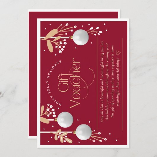 Vakantie cadeaubon feestdagenkaart (Voorkant / Achterkant)