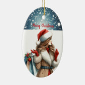 Vakantie Chic Brunette Rode Mode gepersonaliseerd Keramisch Ornament (Rechts)