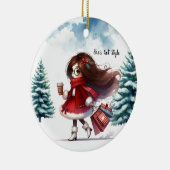 Vakantie Chic Styled Brunette Mode Gepersonaliseer Keramisch Ornament (Rechts)