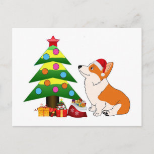 Vakantie Corgi Cartoon met Boom Feestdagenkaart