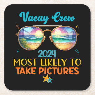Vakantie crew 2024 vierkante kartonnen onderzetter