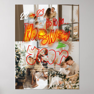 Vakantie drie foto's Moderne nieuwjaarsbomen glo Poster