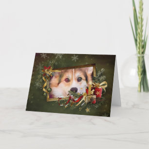 Vakantie Driekleurige Corgi gluurt Feestdagen Kaart