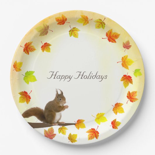 Vakantie Eekhoorn & Herfst bladeren Papieren Bordje (Voorkant)