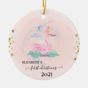 Vakantie Eerst Kerst Baby Zwaan Kroon Sterren Keramisch Ornament