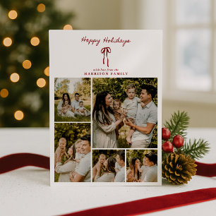 Vakantie Familie Foto Grid Kaart met Rode Bow