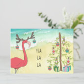 Vakantie Flamingo Strand Scène Kerstmis Kaart (Staand voorkant)