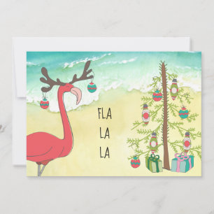Vakantie Flamingo Strand Scène Kerstmis Kaart