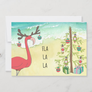 Vakantie Flamingo Strand Scène Kerstmis Kaart