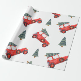 Vakantie Gift Wrap Rode Auto en Kerstboom Cadeaupapier