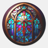 Vakantie Glas in lood Kruis Ronde Sticker (Voorkant)