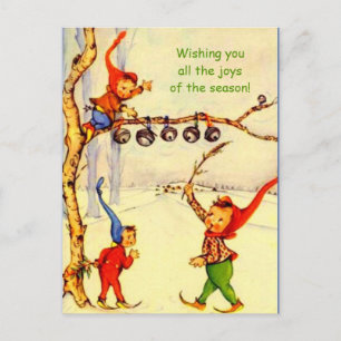 vakantie Gnomes Briefkaart, Schattige jaren 1930 Feestdagenkaart