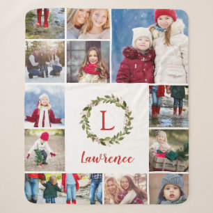 Vakantie groen krans familie monogram 12 foto sherpa deken