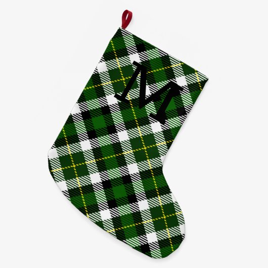 Vakantie Groen Plaid Monogram Initiaal Feestelijk Grote Kerstsok (Voorkant (Hangend))