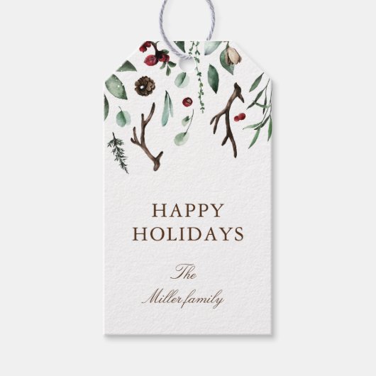 Vakantie groen Vrolijk Kerstmis Monogram Elegant Cadeaulabel (Voorkant)