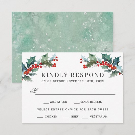 Vakantie groen Waterverf RSVP met Entree (Voorkant / Achterkant)