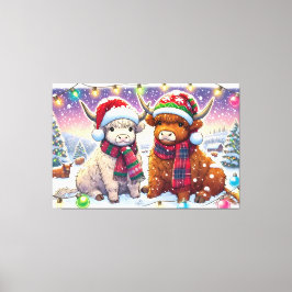 Vakantie Highland Koeien in Winter Wonderland Mang Canvas Afdruk