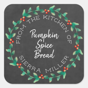Vakantie Holly krans schoolbord keuken traktaties Vierkante Sticker