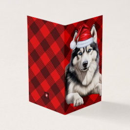 Vakantie Husky Dog Red Buffalo Plaid Kerstmis Kaart