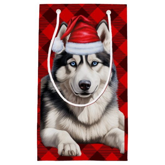 Vakantie Husky Dog Red Buffalo Plaid Kerstmis Klein Cadeauzakje (Voorkant)
