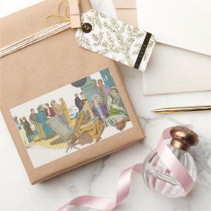 Vakantie in oude stijl, passagiers cruiseschip op  rechthoekige sticker