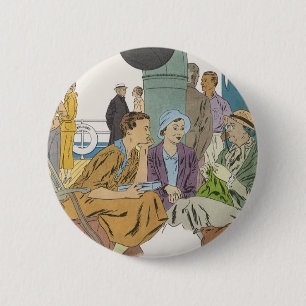 Vakantie in retrostijl, passagiers cruiseschip op ronde button 5,7 cm