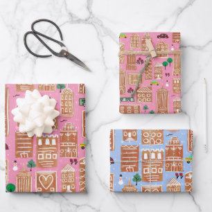 Vakantie inpakpapier gingerbread city design vel