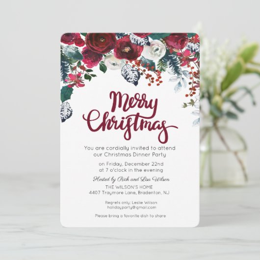 Vakantie Kerstmis Bourgondische Bloemenfeest Uitno Kaart (Staand voorkant)