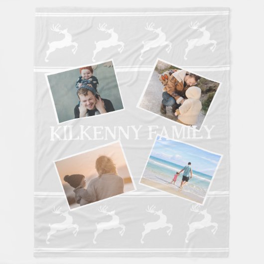 Vakantie Kerstmis foto aangepaste rendieren grijs Fleece Deken (Voorkant)