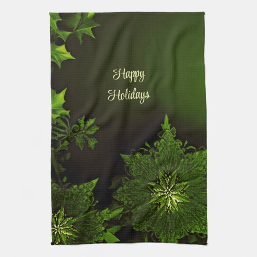 Vakantie Kerstmis Groene Bloemen Keuken Handdoeken (Verticaal)