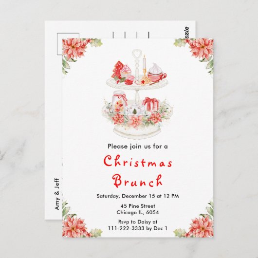 Vakantie Kerstmis Tea Party Rood Briefkaart (Voorkant / Achterkant)